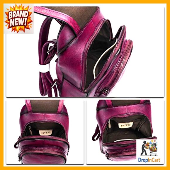 Genuine Leather Backpack Retro Daypack Casual Rucksack Adjustable Straps